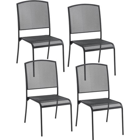 GLOBAL INDUSTRIAL Interion Outdoor Cafe Armless Stacking Chair, Steel Mesh, Black, 4PK 262086BK